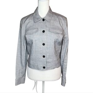 Theory Denim Jacket Eco Sharkskin in Bluet Melange Linen Blend Gray Jacket Small